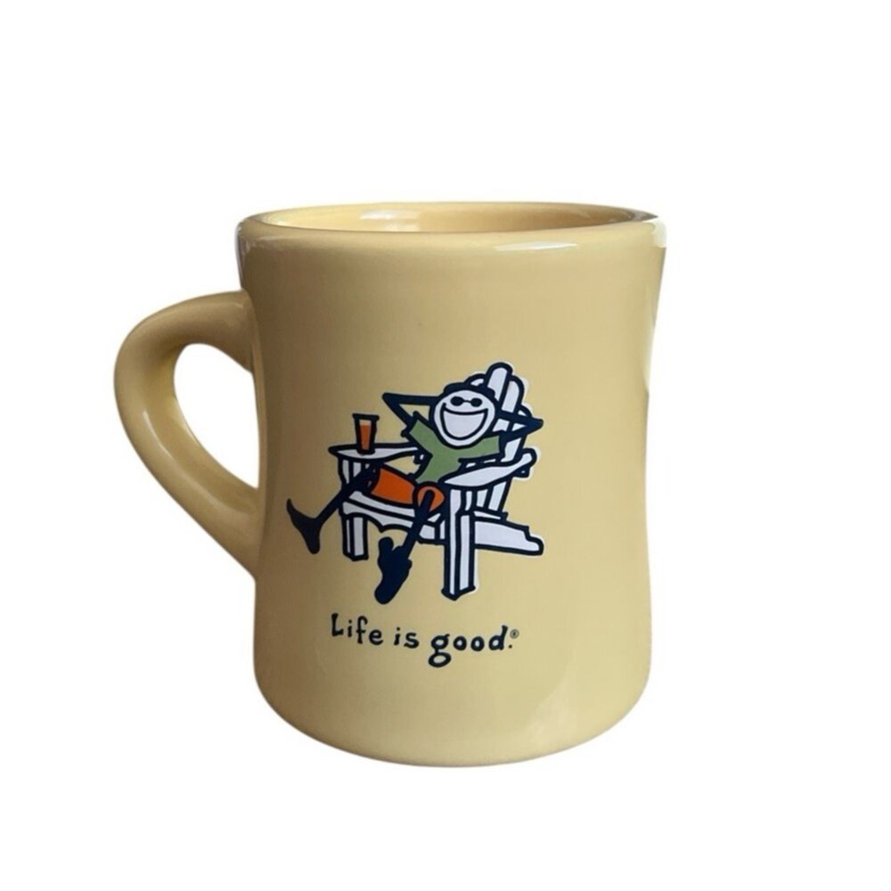 Life Is Good Yellow Coffee Mug "ChaIr" D0 What You Like Like What You Do